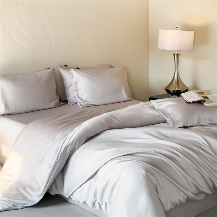 91家纺网 家纺一手货源 找家纺 绒棉世家 2026新款天丝面料纯色100%莱赛尔天丝面料四件套 绅士灰