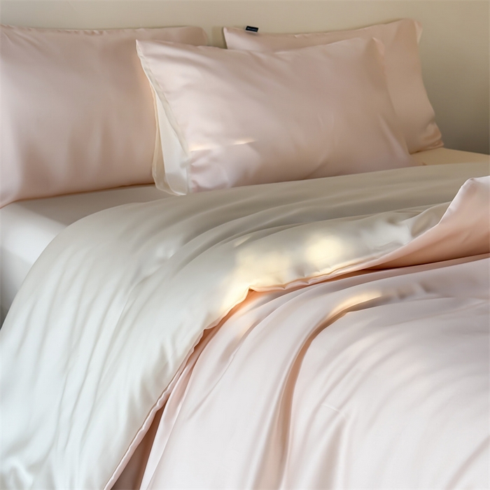 91家纺网 家纺一手货源 找家纺 绒棉世家 2026新款天丝面料纯色100%莱赛尔天丝面料四件套 粉玉+奶白