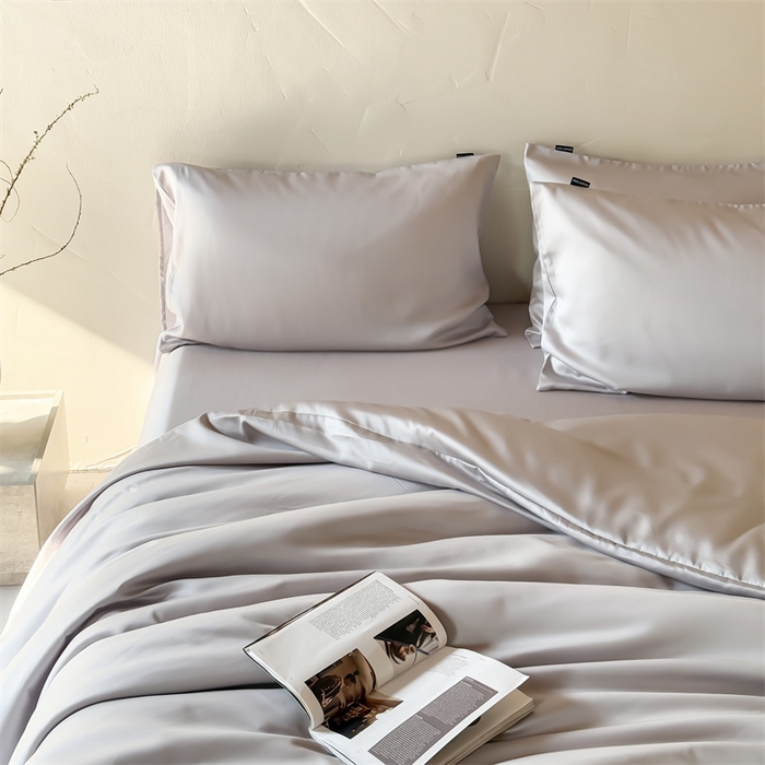 91家纺网 家纺一手货源 找家纺 绒棉世家 2026新款天丝面料纯色100%莱赛尔天丝面料四件套 绅士灰