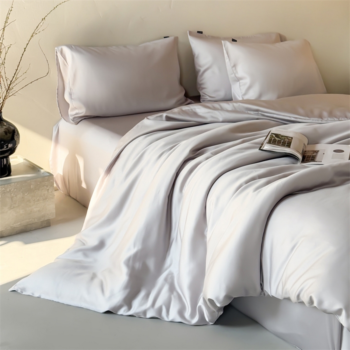 91家纺网 家纺一手货源 找家纺 绒棉世家 2026新款天丝面料纯色100%莱赛尔天丝面料四件套 绅士灰