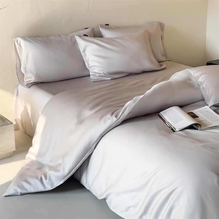 91家纺网 家纺一手货源 找家纺 绒棉世家 2026新款天丝面料纯色100%莱赛尔天丝面料四件套 绅士灰