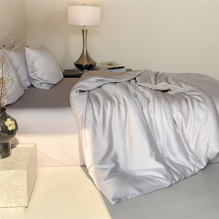 91家纺网 家纺一手货源 找家纺 绒棉世家 2026新款天丝面料纯色100%莱赛尔天丝面料四件套 绅士灰