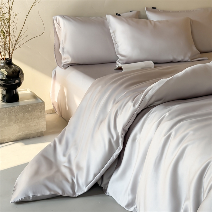 91家纺网 家纺一手货源 找家纺 绒棉世家 2026新款天丝面料纯色100%莱赛尔天丝面料四件套 绅士灰