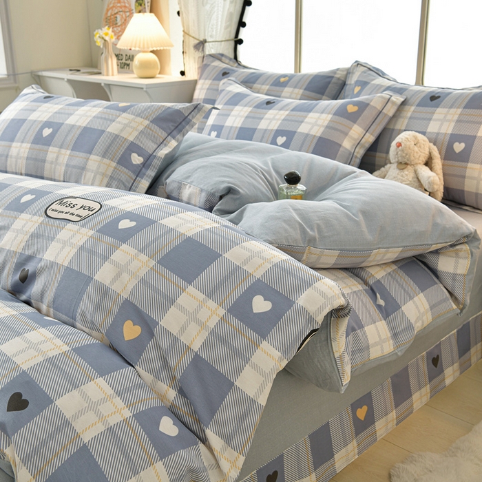 绘萱家居 2026直播爆款一字绣吊边款纯棉100%全棉四件套印花百分百（喷气高品质） 心晴格语