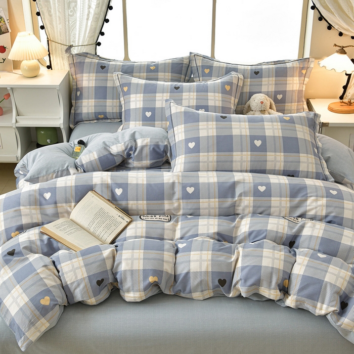 91家纺网 家纺一手货源 找家纺 绘萱家居 2026直播爆款一字绣吊边款纯棉100%全棉四件套印花百分百（喷气高品质） 心晴格语