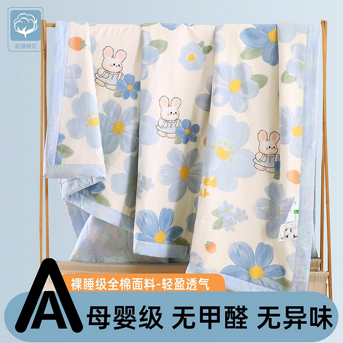 91家纺网 家纺一手货源 找家纺 米萝家居 2026新款里外全棉夏被纯棉棉棉花夏凉被空调被 被子被芯 蓝色花海