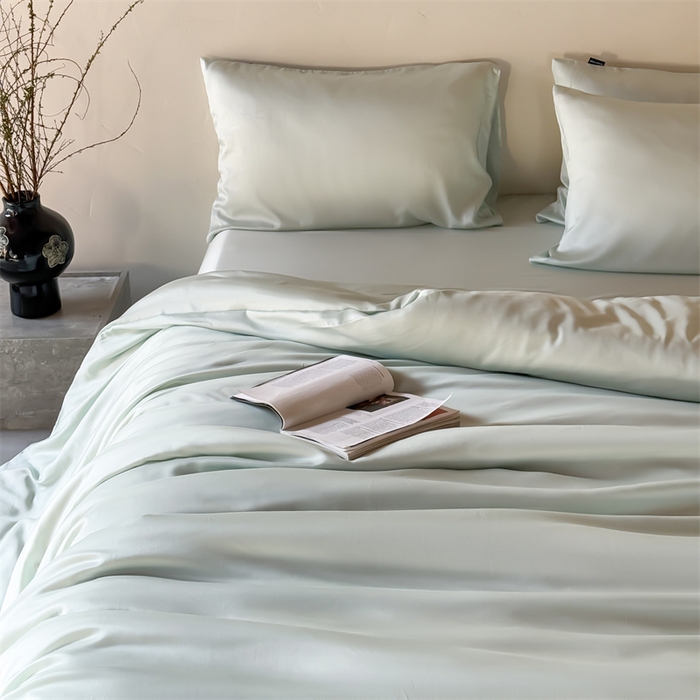 91家纺网 家纺一手货源 找家纺 绒棉世家 2026新款天丝面料纯色100%莱赛尔天丝面料四件套 清新绿