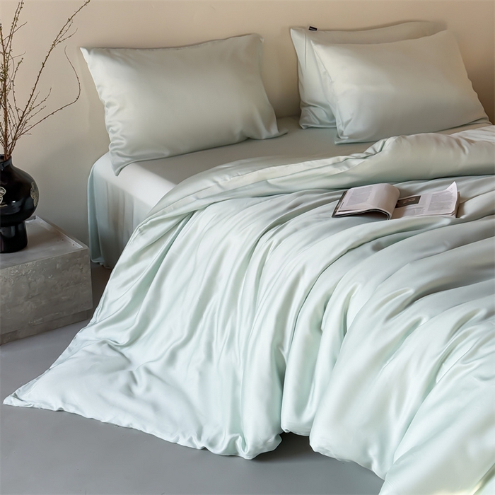 91家纺网 家纺一手货源 找家纺 绒棉世家 2026新款天丝面料纯色100%莱赛尔天丝面料四件套 清新绿