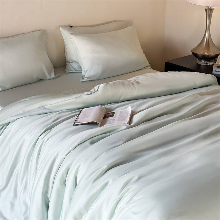 91家纺网 家纺一手货源 找家纺 绒棉世家 2026新款天丝面料纯色100%莱赛尔天丝面料四件套 清新绿