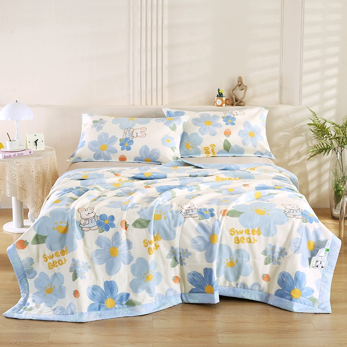 91家纺网 家纺一手货源 找家纺 米萝家居 2026新款里外全棉夏被纯棉棉棉花夏凉被空调被 被子被芯 蓝色花海