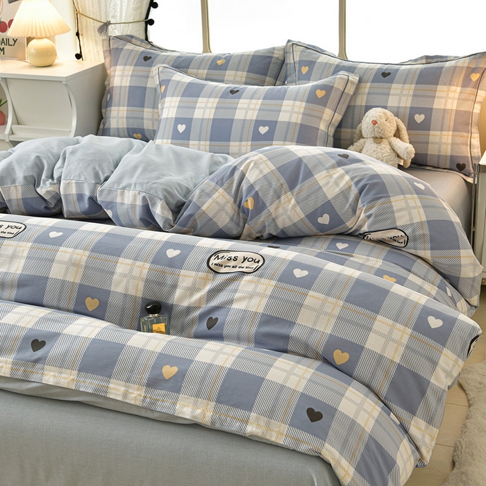 91家纺网 家纺一手货源 找家纺 绘萱家居 2026直播爆款一字绣吊边款纯棉100%全棉四件套印花百分百（喷气高品质） 心晴格语