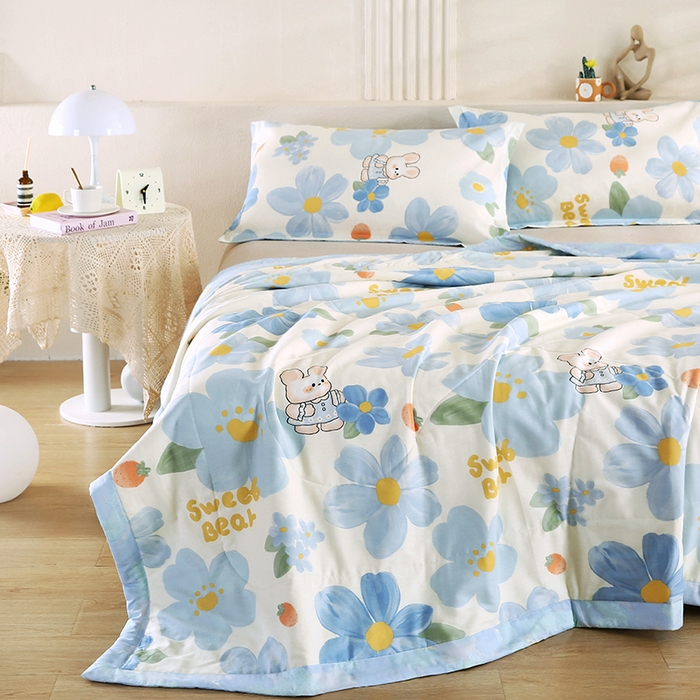 91家纺网 家纺一手货源 找家纺 米萝家居 2026新款里外全棉夏被纯棉棉棉花夏凉被空调被 被子被芯 蓝色花海