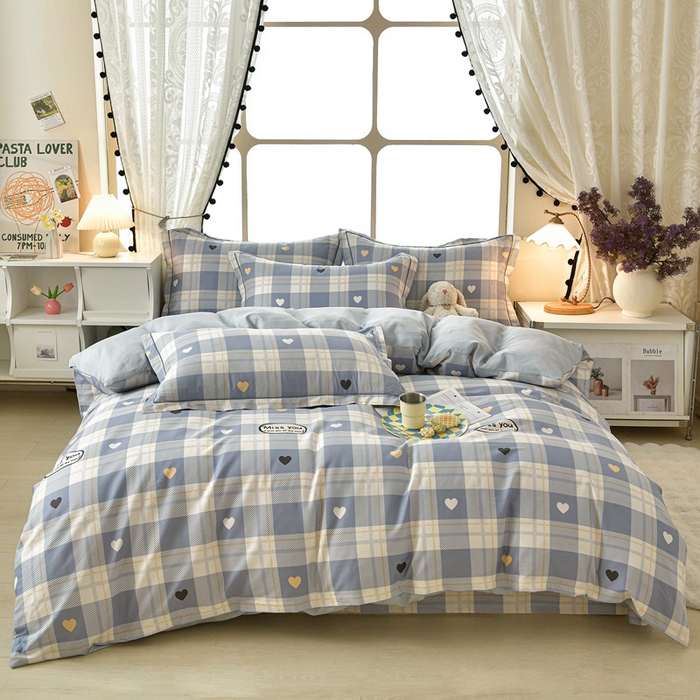 91家纺网 家纺一手货源 找家纺 绘萱家居 2026直播爆款一字绣吊边款纯棉100%全棉四件套印花百分百（喷气高品质） 心晴格语