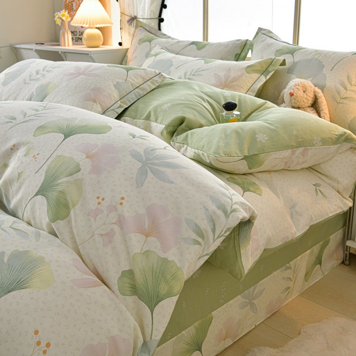 绘萱家居 2026直播爆款一字绣吊边款纯棉100%全棉四件套印花百分百（喷气高品质） 银杏疏影