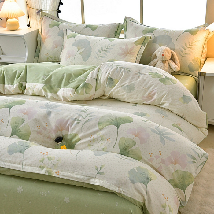 91家纺网 家纺一手货源 找家纺 绘萱家居 2026直播爆款一字绣吊边款纯棉100%全棉四件套印花百分百（喷气高品质） 银杏疏影