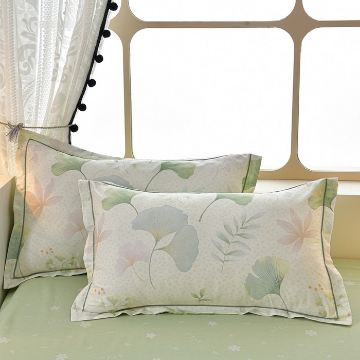 91家纺网 家纺一手货源 找家纺 绘萱家居 2026直播爆款一字绣吊边款纯棉100%全棉四件套印花百分百（喷气高品质） 银杏疏影