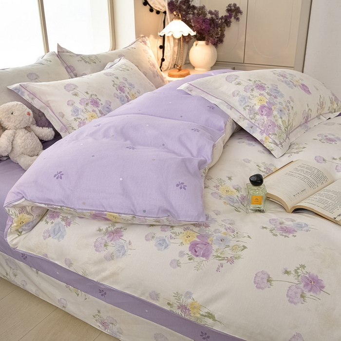 91家纺网 家纺一手货源 找家纺 绘萱家居 2026直播爆款一字绣吊边款纯棉100%全棉四件套印花百分百（喷气高品质） 云间柔