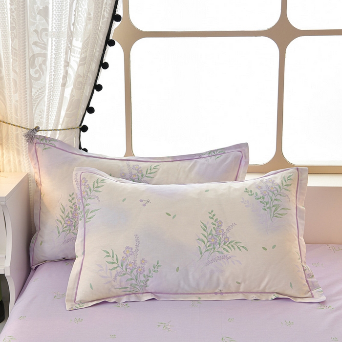 91家纺网 家纺一手货源 找家纺 绘萱家居 2026直播爆款一字绣吊边款纯棉100%全棉四件套印花百分百（喷气高品质） 紫藤花