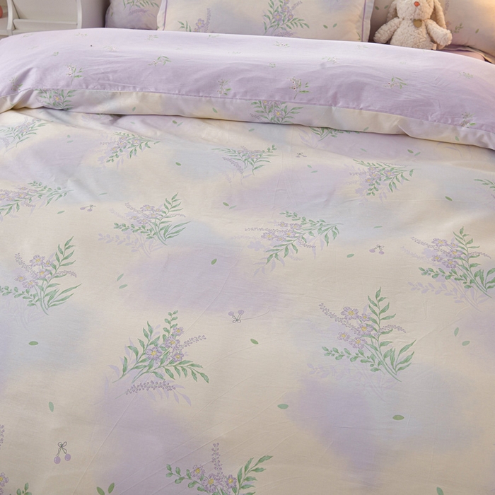 91家纺网 家纺一手货源 找家纺 绘萱家居 2026直播爆款一字绣吊边款纯棉100%全棉四件套印花百分百（喷气高品质） 紫藤花