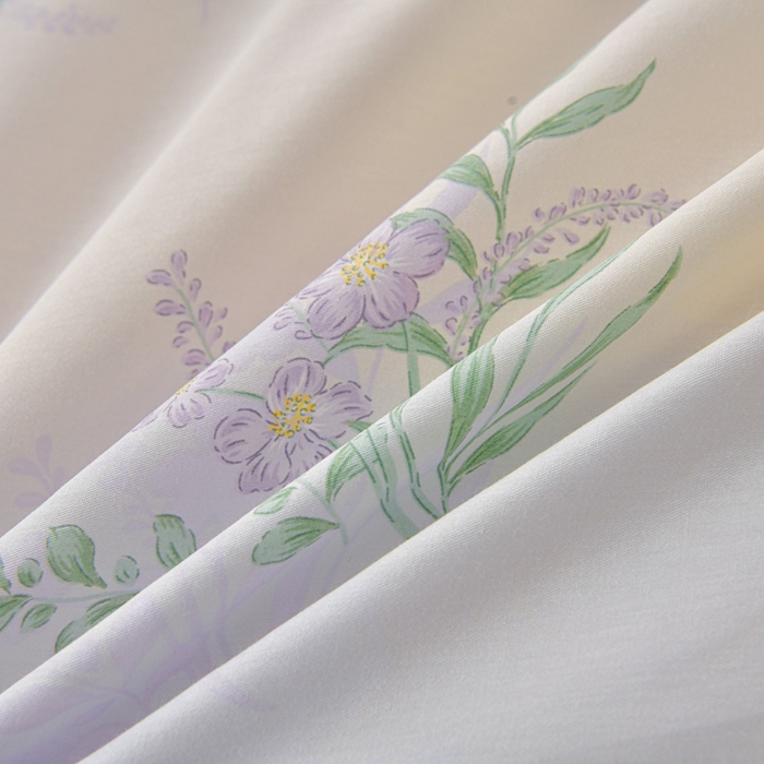 91家纺网 家纺一手货源 找家纺 绘萱家居 2026直播爆款一字绣吊边款纯棉100%全棉四件套印花百分百（喷气高品质） 紫藤花