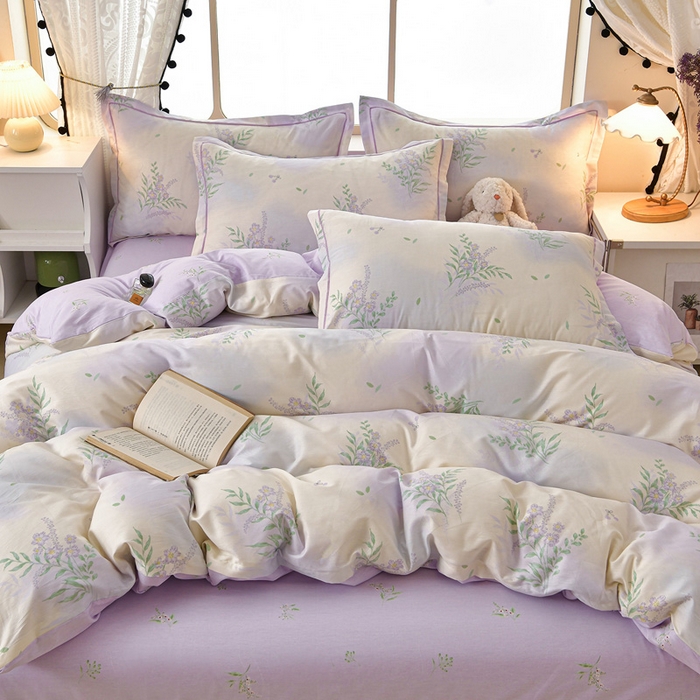 91家纺网 家纺一手货源 找家纺 绘萱家居 2026直播爆款一字绣吊边款纯棉100%全棉四件套印花百分百（喷气高品质） 紫藤花