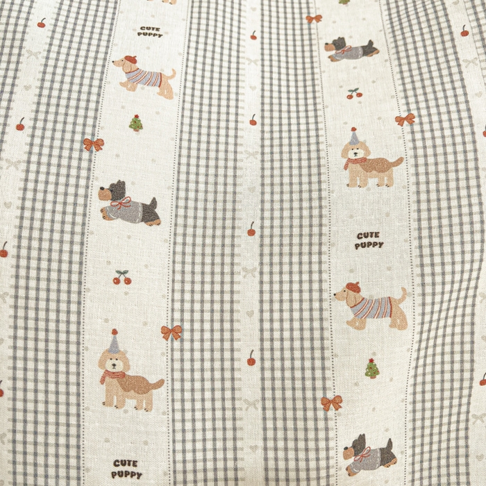 91家纺网 家纺一手货源 找家纺 亿梵家居 2025新款A类母婴级有氧全棉纯棉双层纱纯棉印花四件套-叠拍图浅条小狗