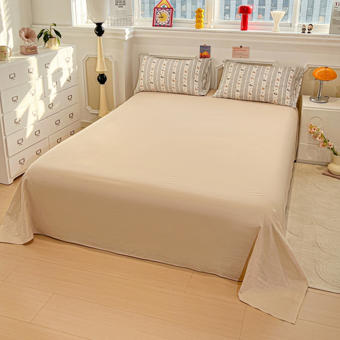 91家纺网 家纺一手货源 找家纺 亿梵家居 2025新款A类母婴级有氧全棉纯棉双层纱纯棉印花四件套-叠拍图浅条小狗