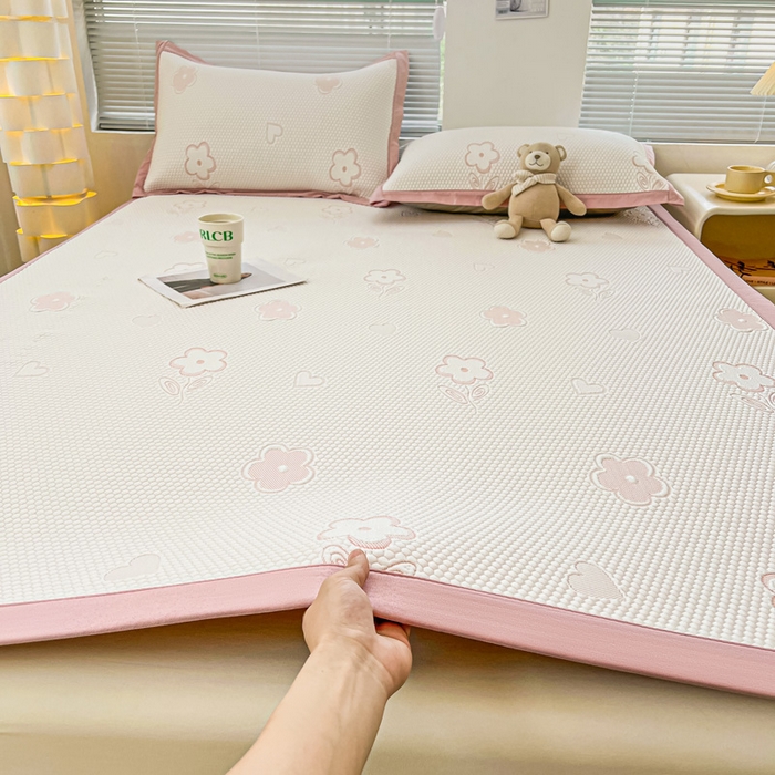 凯罗 2026新款可水洗凉豆豆夏季席子凉席三件套 花儿朵朵--浅粉