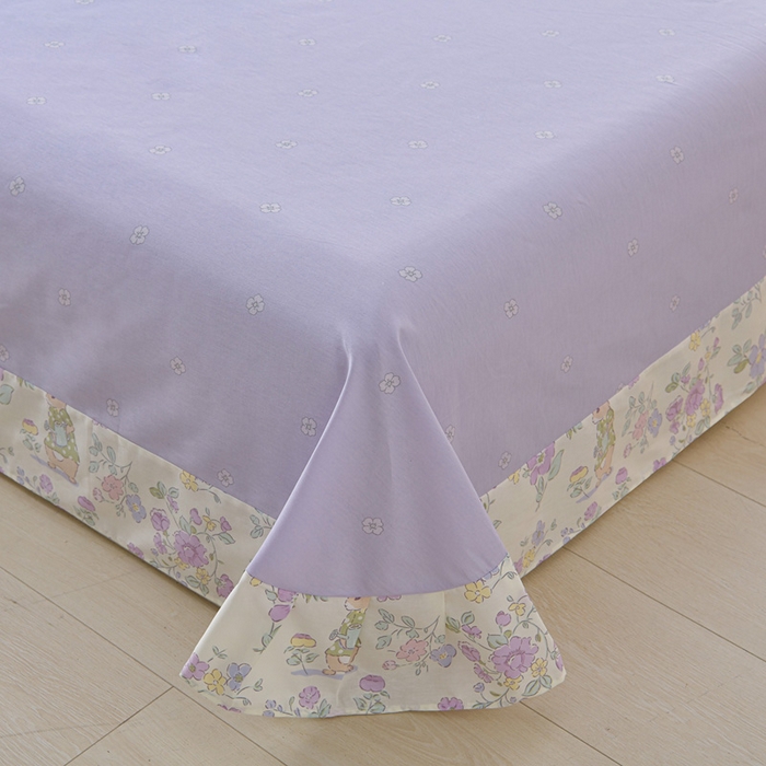 91家纺网 家纺一手货源 找家纺 绘萱家居 2026直播爆款一字绣吊边款纯棉100%全棉四件套印花百分百（喷气高品质） 紫樱小兔