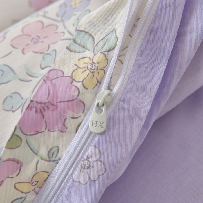 91家纺网 家纺一手货源 找家纺 绘萱家居 2026直播爆款一字绣吊边款纯棉100%全棉四件套印花百分百（喷气高品质） 紫樱小兔