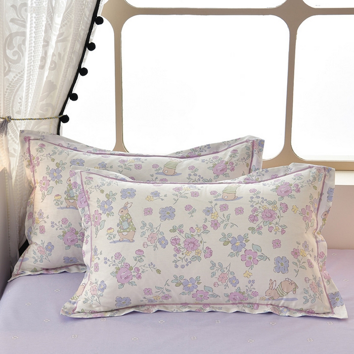 91家纺网 家纺一手货源 找家纺 绘萱家居 2026直播爆款一字绣吊边款纯棉100%全棉四件套印花百分百（喷气高品质） 紫樱小兔