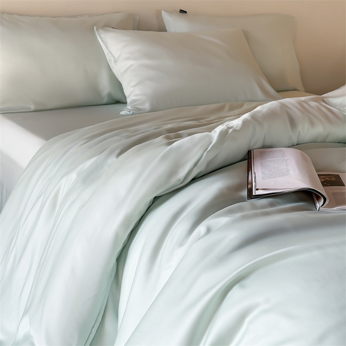 91家纺网 家纺一手货源 找家纺 优贝家纺 2026新款天丝面料纯色100%莱赛尔天丝面料四件套 清新绿