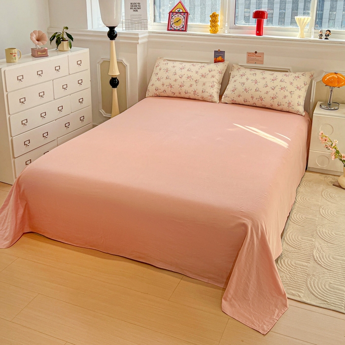 91家纺网 家纺一手货源 找家纺 亿梵家居 2025新款A类母婴级有氧全棉纯棉双层纱纯棉印花四件套-叠拍图山花漫-米