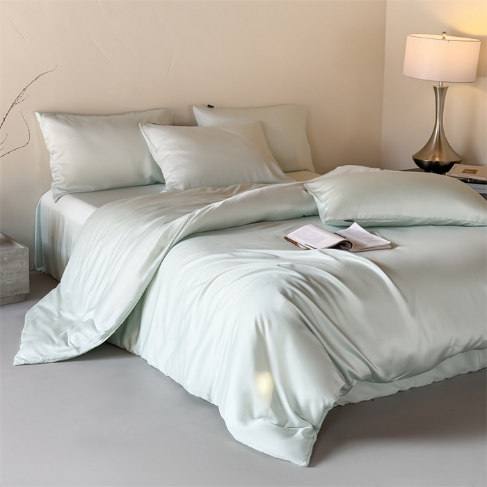 91家纺网 家纺一手货源 找家纺 优贝家纺 2026新款天丝面料纯色100%莱赛尔天丝面料四件套 清新绿