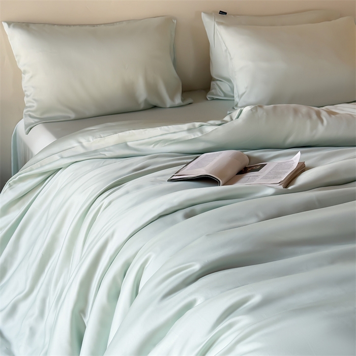 91家纺网 家纺一手货源 找家纺 优贝家纺 2026新款天丝面料纯色100%莱赛尔天丝面料四件套 清新绿