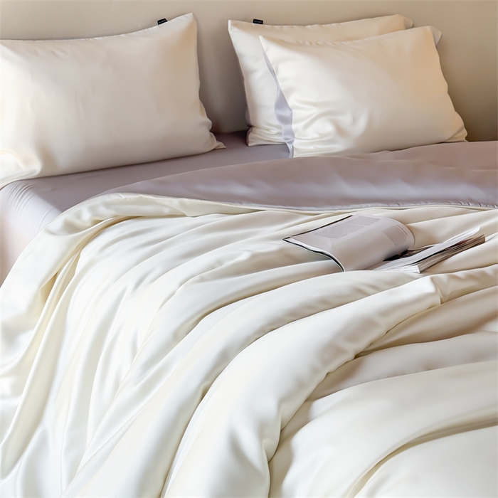 91家纺网 家纺一手货源 找家纺 优贝家纺 2026新款天丝面料纯色100%莱赛尔天丝面料四件套 奶白+浅灰