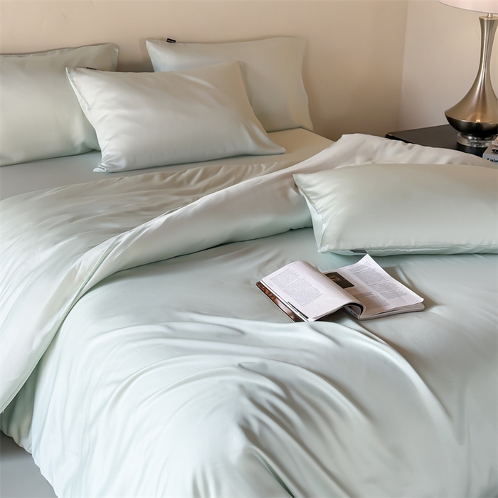 91家纺网 家纺一手货源 找家纺 优贝家纺 2026新款天丝面料纯色100%莱赛尔天丝面料四件套 清新绿