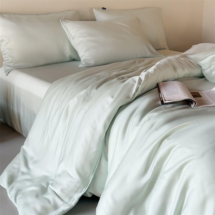 91家纺网 家纺一手货源 找家纺 优贝家纺 2026新款天丝面料纯色100%莱赛尔天丝面料四件套 清新绿