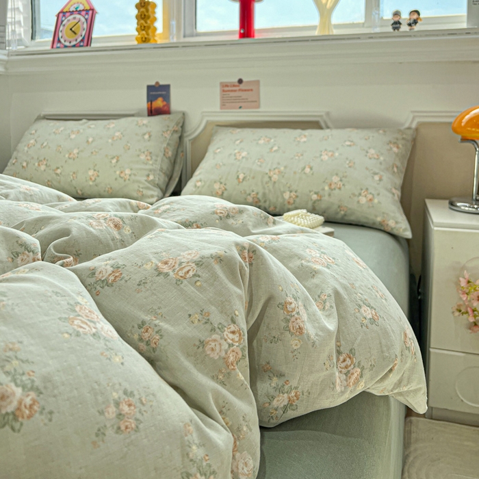 91家纺网 家纺一手货源 找家纺 亿梵家居 2025新款A类母婴级有氧全棉纯棉双层纱纯棉印花四件套-叠拍图盛茵斯-绿