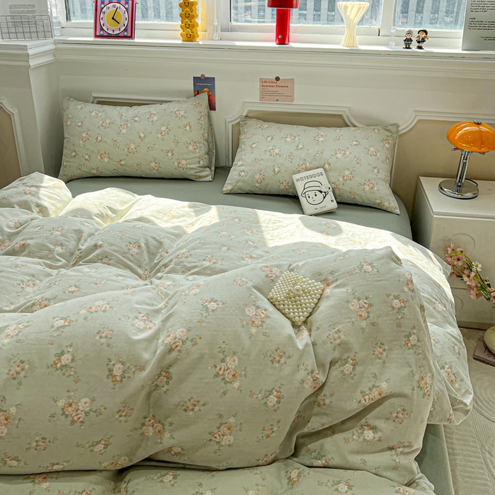 91家纺网 家纺一手货源 找家纺 亿梵家居 2025新款A类母婴级有氧全棉纯棉双层纱纯棉印花四件套-叠拍图盛茵斯-绿