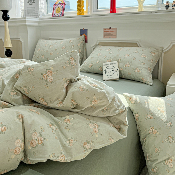 91家纺网 家纺一手货源 找家纺 亿梵家居 2025新款A类母婴级有氧全棉纯棉双层纱纯棉印花四件套-叠拍图盛茵斯-绿