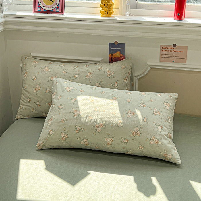 91家纺网 家纺一手货源 找家纺 亿梵家居 2025新款A类母婴级有氧全棉纯棉双层纱纯棉印花四件套-叠拍图盛茵斯-绿