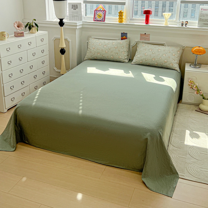 91家纺网 家纺一手货源 找家纺 亿梵家居 2025新款A类母婴级有氧全棉纯棉双层纱纯棉印花四件套-叠拍图盛茵斯-绿