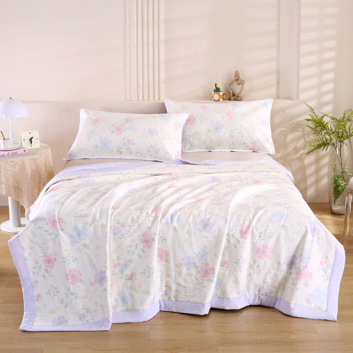 91家纺网 家纺一手货源 找家纺 米萝家居 2026新款里外全棉夏被纯棉棉棉花夏凉被空调被 被子被芯 绚烂花朵