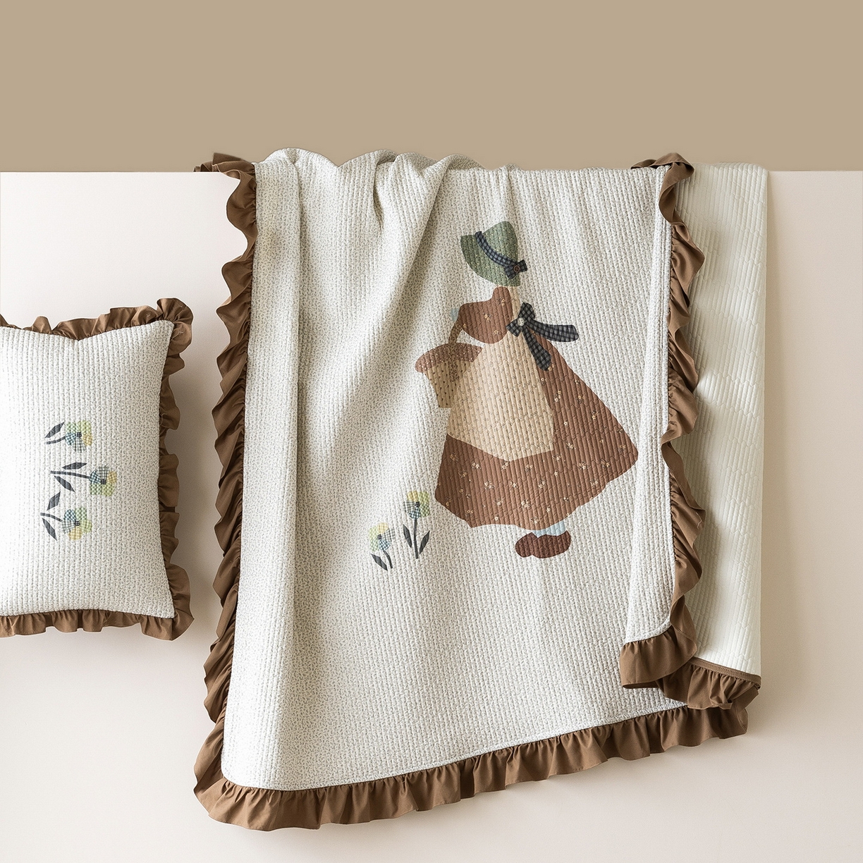 91家纺网 家纺一手货源 找家纺 立奥被业 2026新品古法水洗棉夏被仿棉大版床盖防棉大版夏被 少女咖