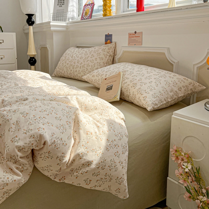 91家纺网 家纺一手货源 找家纺 亿梵家居 2025新款A类母婴级有氧全棉纯棉双层纱纯棉印花四件套-叠拍图樱花漫野