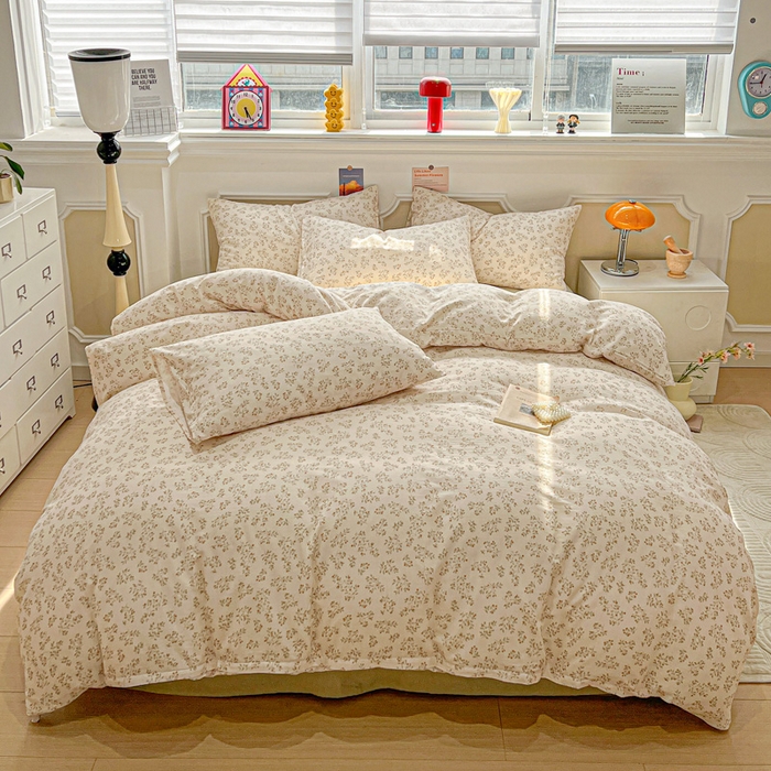 91家纺网 家纺一手货源 找家纺 亿梵家居 2025新款A类母婴级有氧全棉纯棉双层纱纯棉印花四件套-叠拍图樱花漫野