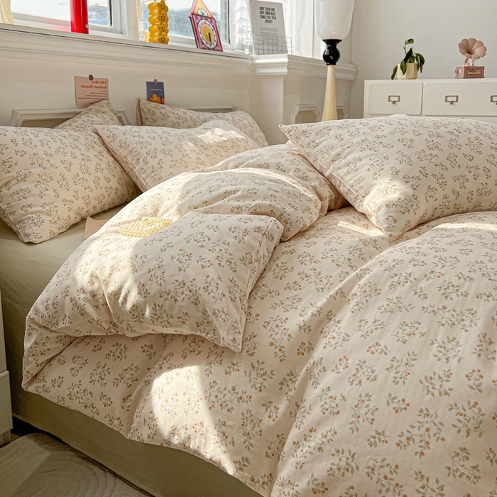 91家纺网 家纺一手货源 找家纺 亿梵家居 2025新款A类母婴级有氧全棉纯棉双层纱纯棉印花四件套-叠拍图樱花漫野