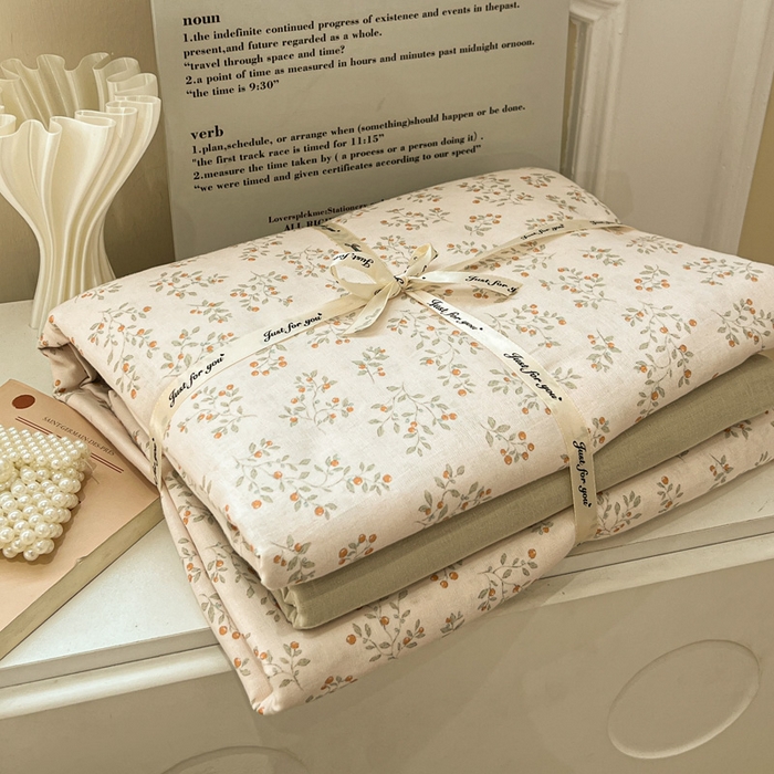 亿梵家居 2025新款A类母婴级有氧全棉纯棉双层纱纯棉印花四件套-叠拍图樱花漫野