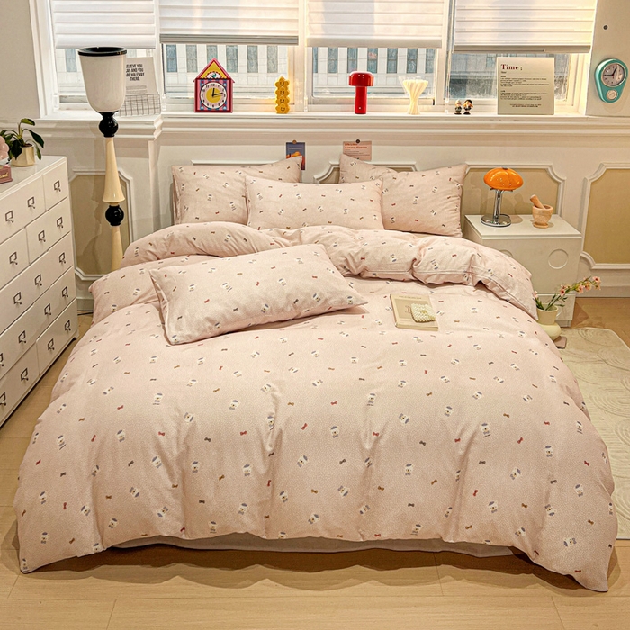 91家纺网 家纺一手货源 找家纺 亿梵家居 2025新款A类母婴级有氧全棉纯棉双层纱纯棉印花四件套-叠拍图知梦